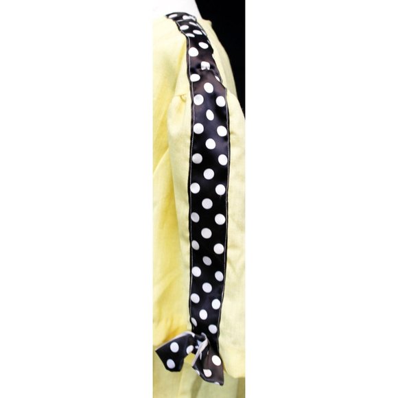 VTG 80s Handmade Yellow Dress Mid Length Button Down Polka Dot Ribbon Trim Bow - Picture 7 of 11